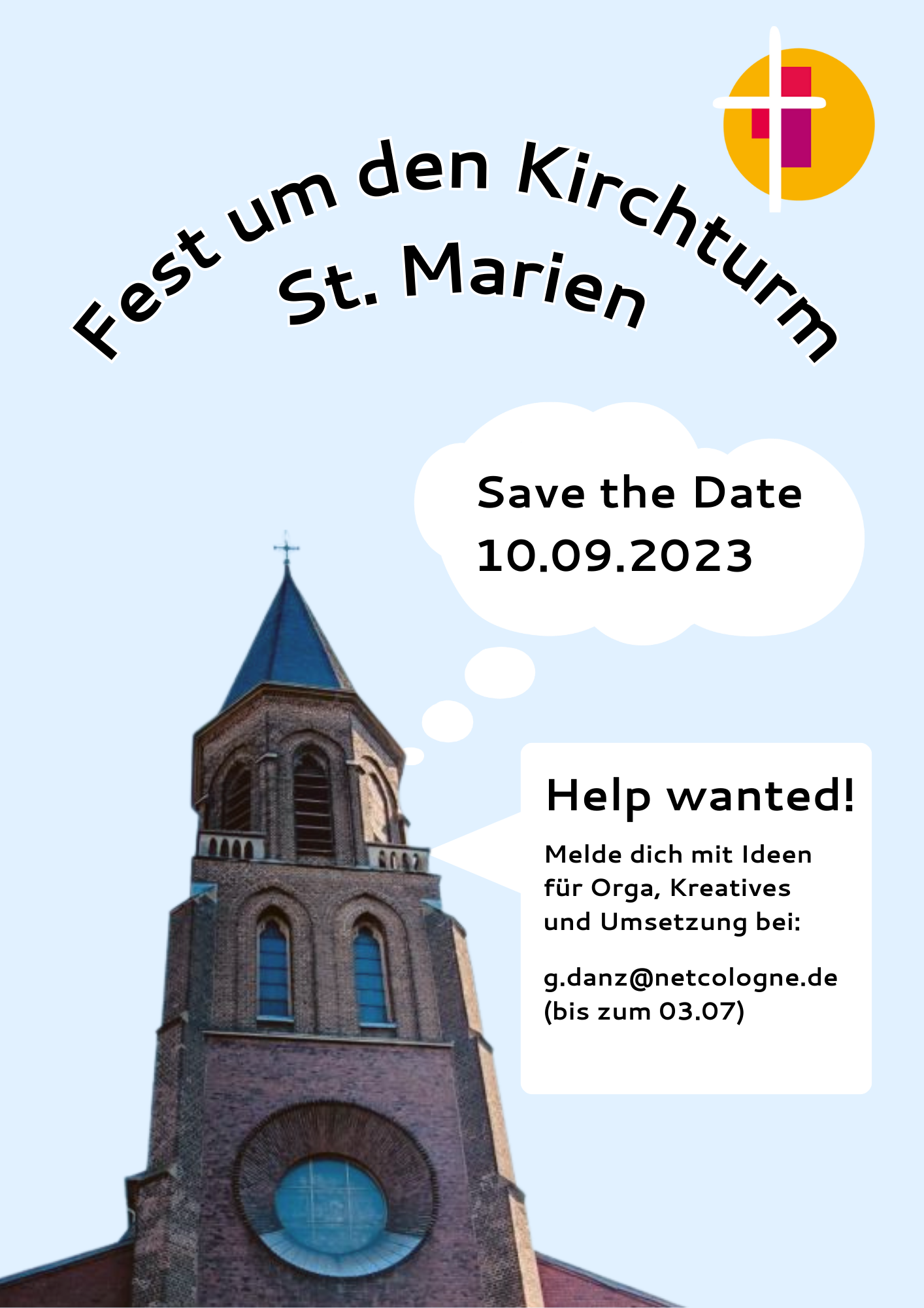 Helferplakat Fest um den Kirchturm Marien 2023